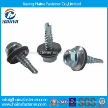 Stainless steel hex flange head self drilling screw with plastic washer